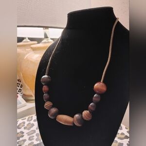 Handmade Brown Wooden Bead Necklace - Women Jewelry